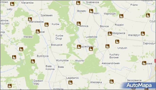 mapa Wojciechowo gmina Rzgów, Wojciechowo gmina Rzgów na mapie Targeo