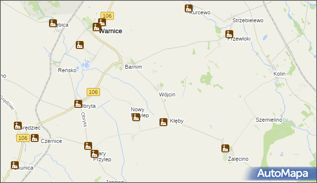 mapa Wójcin gmina Warnice, Wójcin gmina Warnice na mapie Targeo