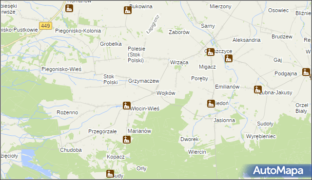 mapa Wojków gmina Błaszki, Wojków gmina Błaszki na mapie Targeo