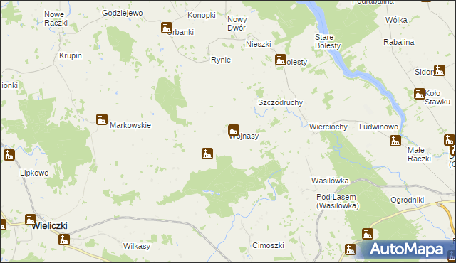 mapa Wojnasy gmina Wieliczki, Wojnasy gmina Wieliczki na mapie Targeo