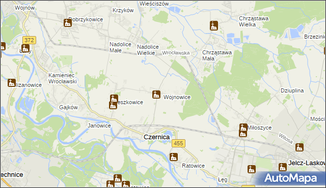 mapa Wojnowice gmina Czernica, Wojnowice gmina Czernica na mapie Targeo
