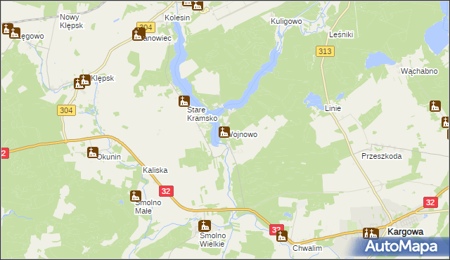 mapa Wojnowo gmina Kargowa, Wojnowo gmina Kargowa na mapie Targeo