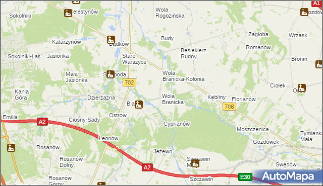 mapa Wola Branicka, Wola Branicka na mapie Targeo