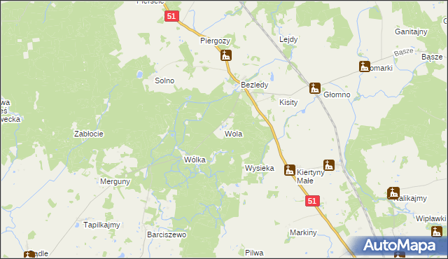 mapa Wola gmina Bartoszyce, Wola gmina Bartoszyce na mapie Targeo