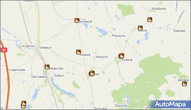 mapa Wołczyn gmina Lipiany, Wołczyn gmina Lipiany na mapie Targeo