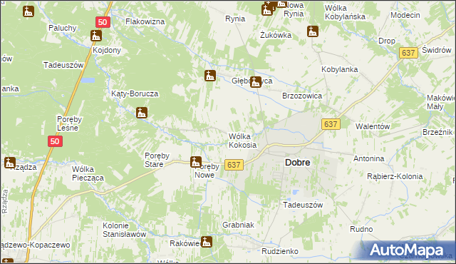 mapa Wólka Kokosia, Wólka Kokosia na mapie Targeo