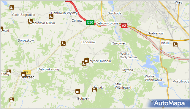 mapa Wołyńce gmina Siedlce, Wołyńce gmina Siedlce na mapie Targeo
