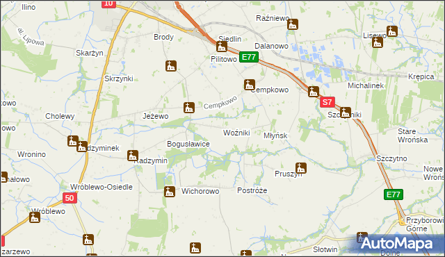mapa Woźniki gmina Płońsk, Woźniki gmina Płońsk na mapie Targeo
