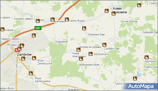 mapa Wróble-Arciszewo, Wróble-Arciszewo na mapie Targeo