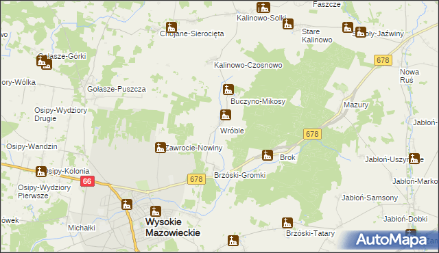 mapa Wróble gmina Wysokie Mazowieckie, Wróble gmina Wysokie Mazowieckie na mapie Targeo
