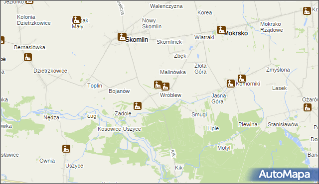 mapa Wróblew gmina Skomlin, Wróblew gmina Skomlin na mapie Targeo