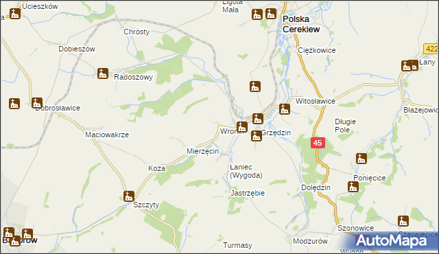 mapa Wronin gmina Polska Cerekiew, Wronin gmina Polska Cerekiew na mapie Targeo