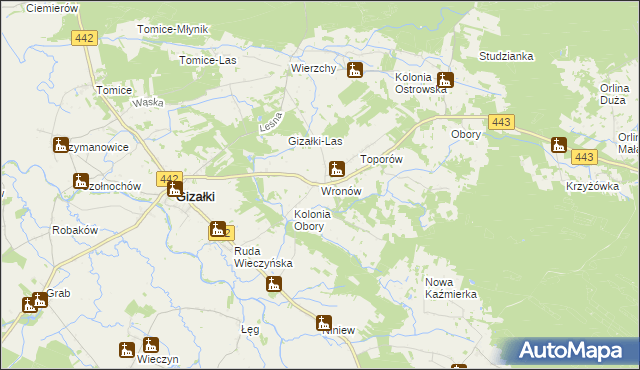 mapa Wronów gmina Gizałki, Wronów gmina Gizałki na mapie Targeo