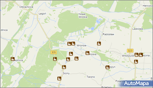 mapa Wronów gmina Niechlów, Wronów gmina Niechlów na mapie Targeo