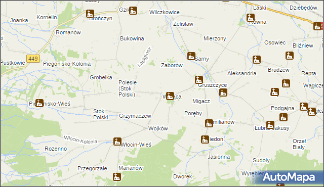 mapa Wrząca gmina Błaszki, Wrząca gmina Błaszki na mapie Targeo