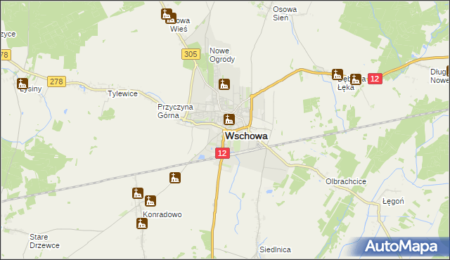 mapa Wschowa, Wschowa na mapie Targeo