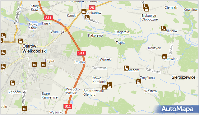 mapa Wtórek gmina Ostrów Wielkopolski, Wtórek gmina Ostrów Wielkopolski na mapie Targeo