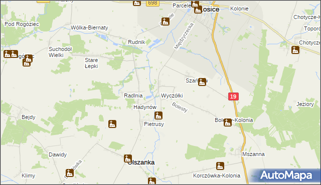 mapa Wyczółki gmina Olszanka, Wyczółki gmina Olszanka na mapie Targeo
