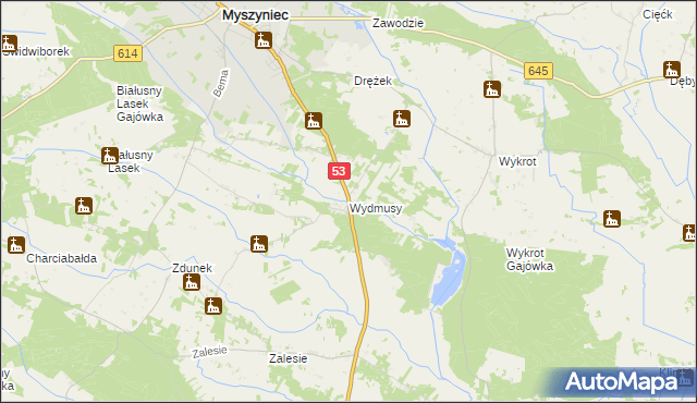 mapa Wydmusy, Wydmusy na mapie Targeo