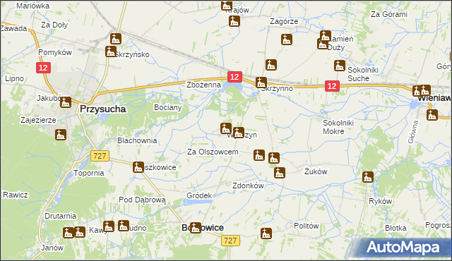mapa Wydrzyn gmina Wieniawa, Wydrzyn gmina Wieniawa na mapie Targeo