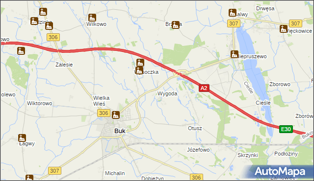 mapa Wygoda gmina Buk, Wygoda gmina Buk na mapie Targeo