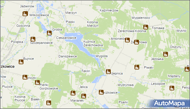 mapa Wygoda gmina Łęki Szlacheckie, Wygoda gmina Łęki Szlacheckie na mapie Targeo