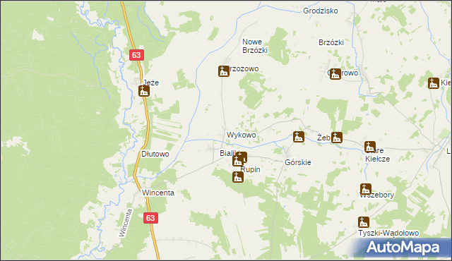 mapa Wykowo gmina Kolno, Wykowo gmina Kolno na mapie Targeo
