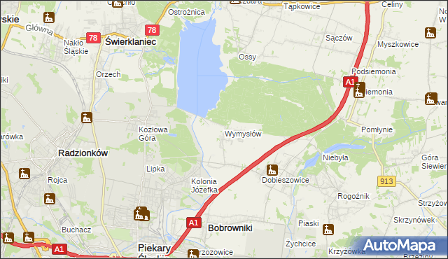 mapa Wymysłów gmina Bobrowniki, Wymysłów gmina Bobrowniki na mapie Targeo