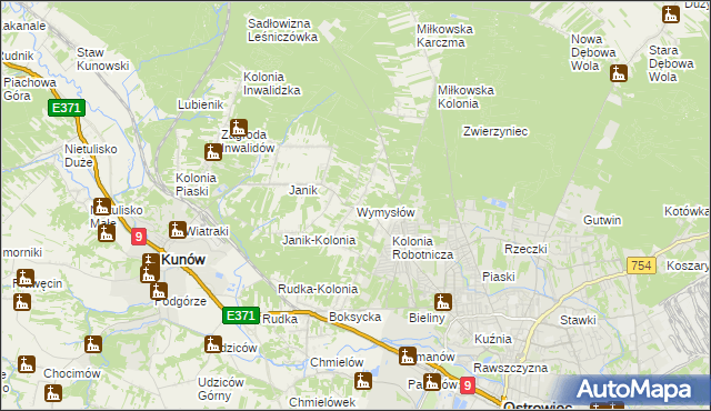 mapa Wymysłów gmina Kunów, Wymysłów gmina Kunów na mapie Targeo