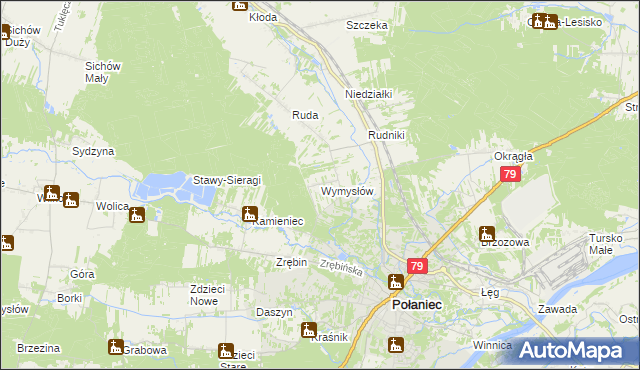 mapa Wymysłów gmina Połaniec, Wymysłów gmina Połaniec na mapie Targeo