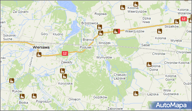 mapa Wymysłów gmina Wolanów, Wymysłów gmina Wolanów na mapie Targeo