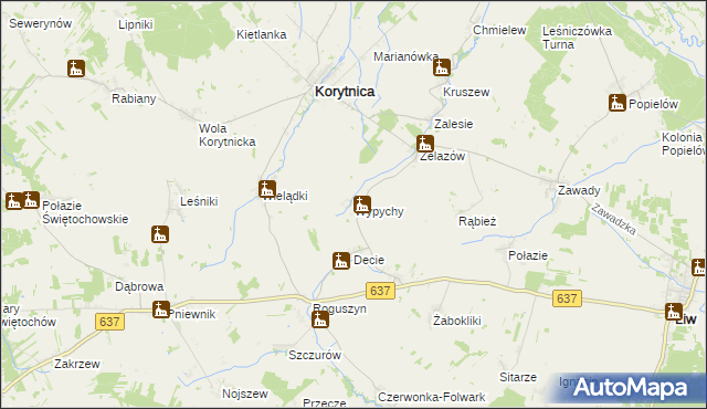 mapa Wypychy gmina Korytnica, Wypychy gmina Korytnica na mapie Targeo