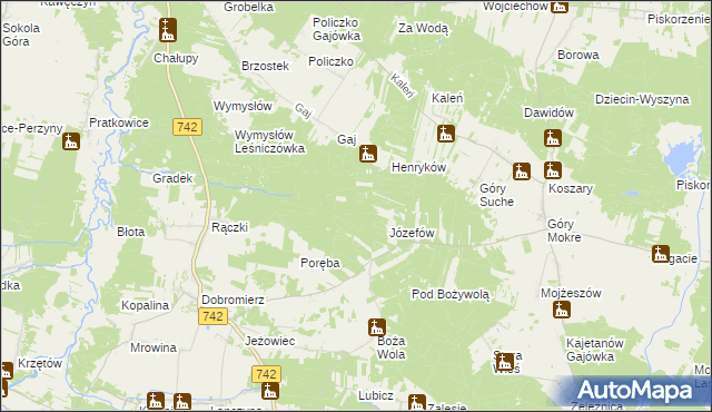 mapa Wyrębiska gmina Przedbórz, Wyrębiska gmina Przedbórz na mapie Targeo