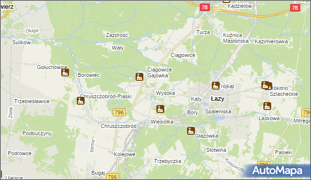 mapa Wysoka gmina Łazy, Wysoka gmina Łazy na mapie Targeo