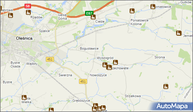 mapa Wyszogród gmina Oleśnica, Wyszogród gmina Oleśnica na mapie Targeo