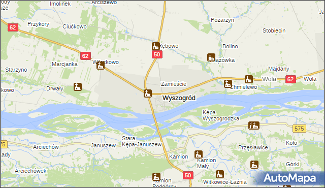 mapa Wyszogród powiat płocki, Wyszogród powiat płocki na mapie Targeo