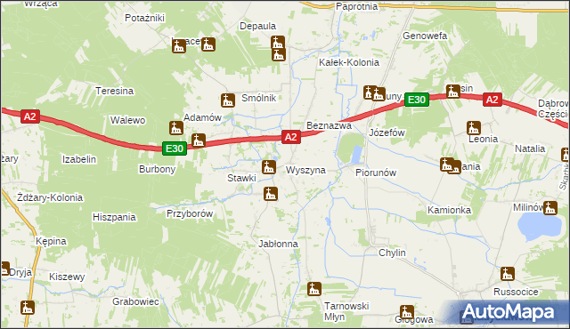mapa Wyszyna gmina Władysławów, Wyszyna gmina Władysławów na mapie Targeo