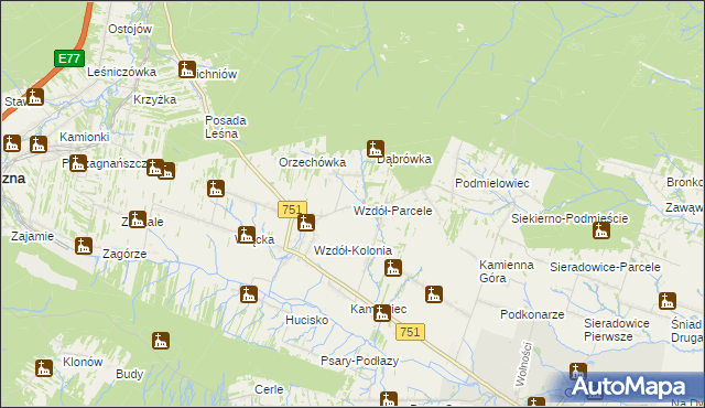 mapa Wzdół-Parcele, Wzdół-Parcele na mapie Targeo