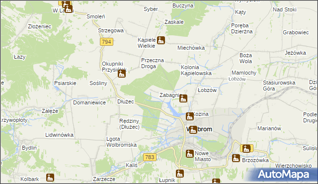 mapa Zabagnie gmina Wolbrom, Zabagnie gmina Wolbrom na mapie Targeo