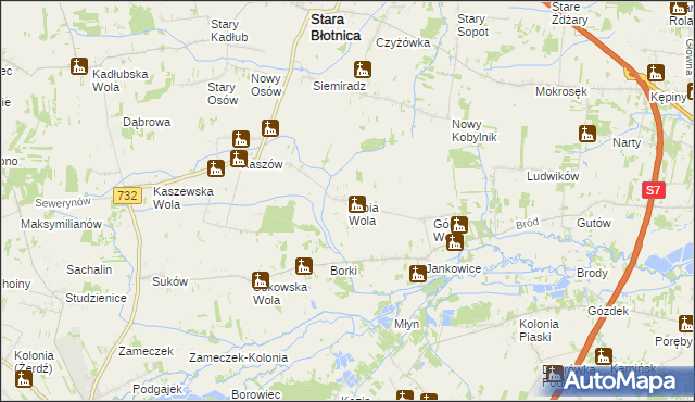 mapa Żabia Wola gmina Stara Błotnica, Żabia Wola gmina Stara Błotnica na mapie Targeo