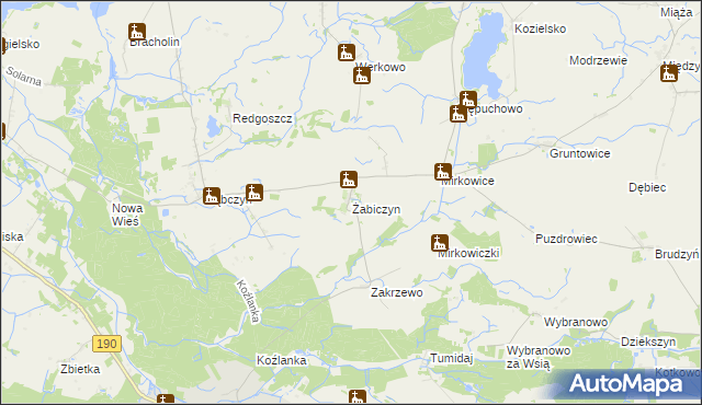 mapa Żabiczyn gmina Mieścisko, Żabiczyn gmina Mieścisko na mapie Targeo