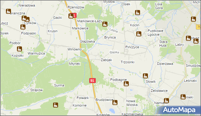 mapa Zabijak gmina Koziegłowy, Zabijak gmina Koziegłowy na mapie Targeo