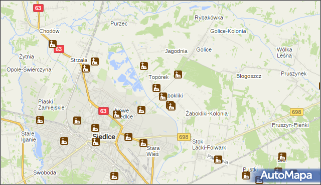 mapa Żabokliki gmina Siedlce, Żabokliki gmina Siedlce na mapie Targeo