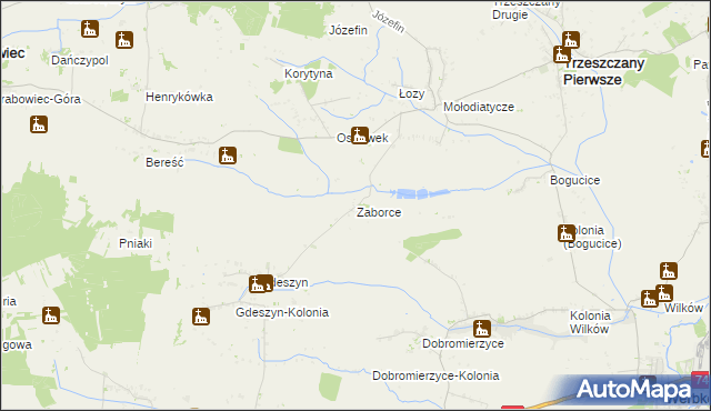 mapa Zaborce gmina Trzeszczany, Zaborce gmina Trzeszczany na mapie Targeo