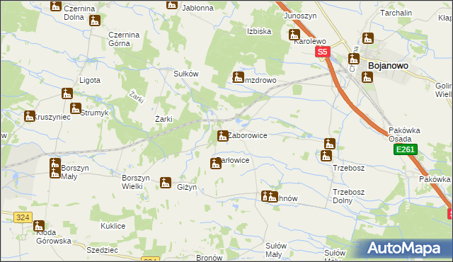 mapa Zaborowice gmina Bojanowo, Zaborowice gmina Bojanowo na mapie Targeo