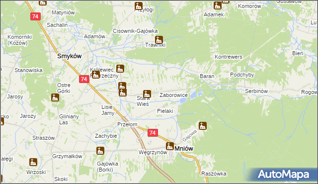 mapa Zaborowice gmina Mniów, Zaborowice gmina Mniów na mapie Targeo