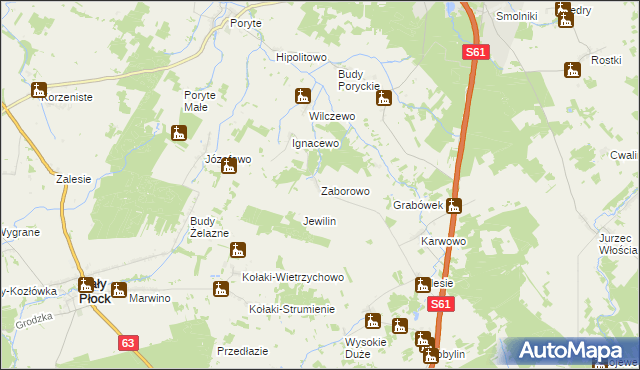 mapa Zaborowo gmina Stawiski, Zaborowo gmina Stawiski na mapie Targeo