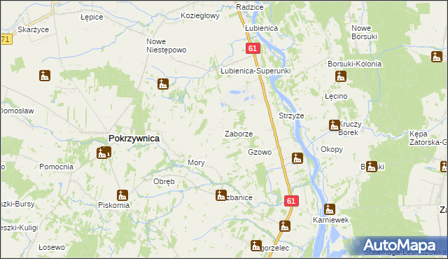 mapa Zaborze gmina Pokrzywnica, Zaborze gmina Pokrzywnica na mapie Targeo