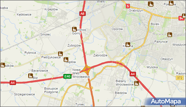 mapa Zabrodzie gmina Kąty Wrocławskie, Zabrodzie gmina Kąty Wrocławskie na mapie Targeo