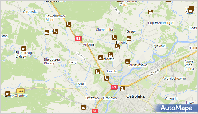 mapa Zabrodzie gmina Olszewo-Borki, Zabrodzie gmina Olszewo-Borki na mapie Targeo